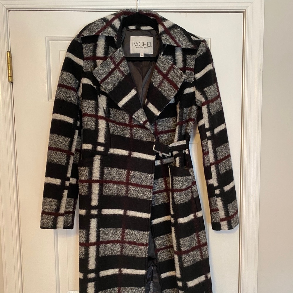 RACHEL Rachel Roy long plaid coat, size small